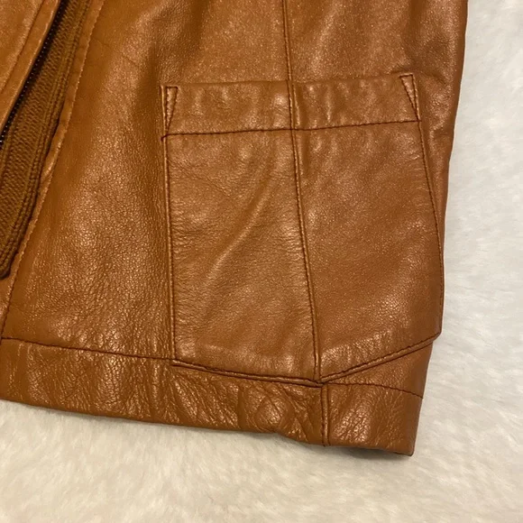 Twiggy leather wool leather jacket small cognac brown womens - Picture 5 of 12